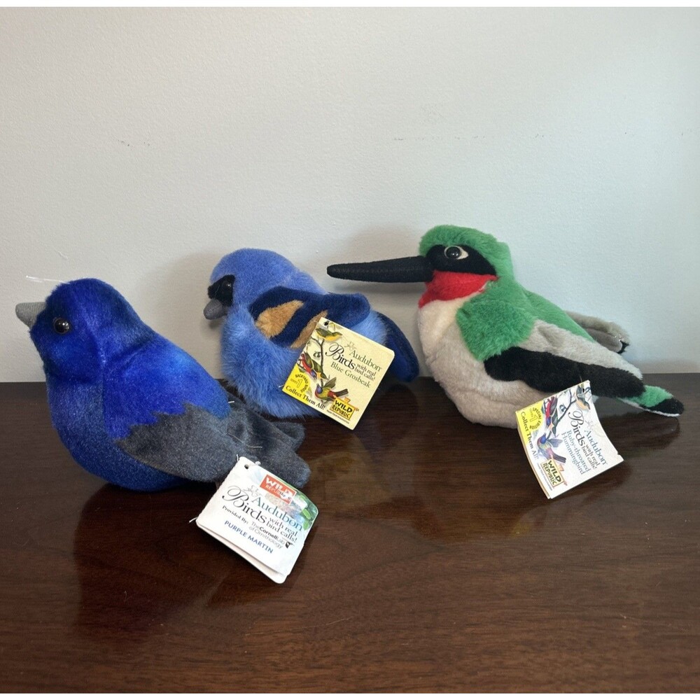 Lot 3 Audubon Birds Plush Wild Republic Purple Martin Blue Grosbeak Hummingbird